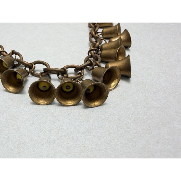Antique Brass Bell Charm Chain Necklace Early 1900s Sliding Hook Clasp